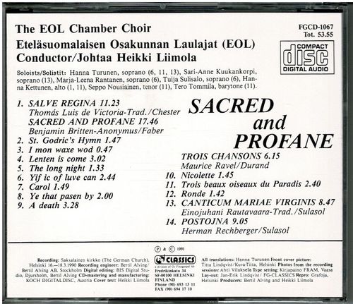 EOL Etelasuomalaisen osakunnan laulajat - Sacred and profane